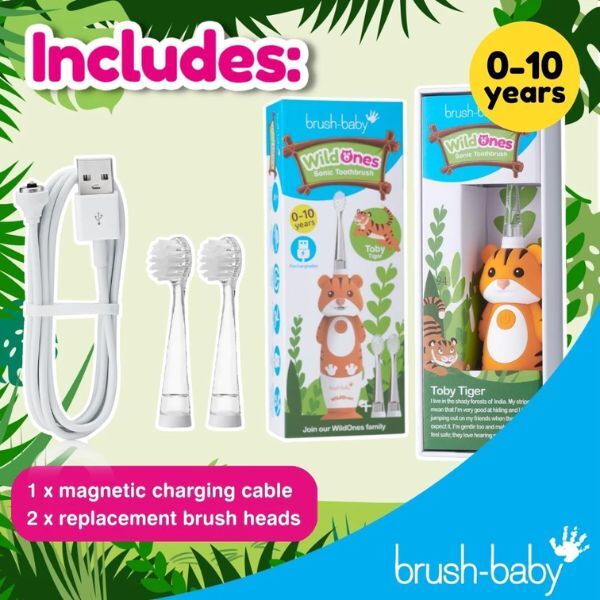 Dětský dobíjecí zubní kartáček Brush Baby WildOnes™ Tiger