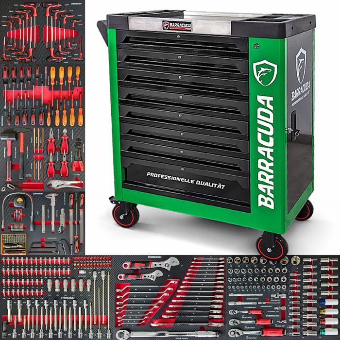 Servante d'atelier - Barracuda Tools - Rock PRO+ - 8 tiroirs - 7 outils - Vert