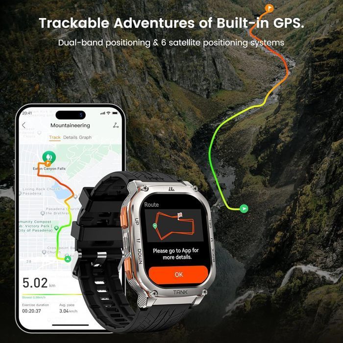 Relógio inteligente KOSPET M3 Ultra para homens, relógio esportivo com GPS, resistência à água de mais de 40 dias, rastreador de atividades à prova d'água até 50 metros, função de atender/fazer chamadas, monitor de sono - Prata