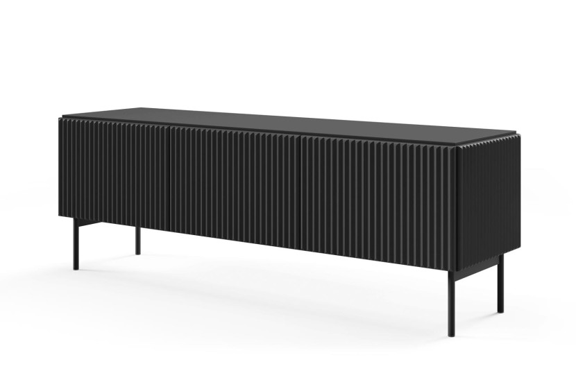 Stylowa czarna szafka RTV wąska TUTTI 147 cm drzwi uchylne do dołu