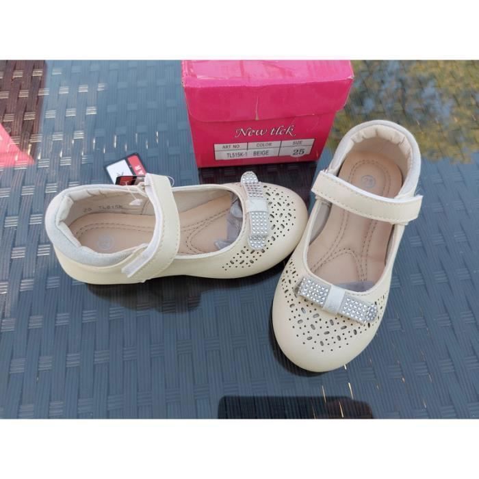 Zapatos de niña - Bailarinas - Piel - Beige - Lazo - Diamantes de imitación - Tallas 25 a 30