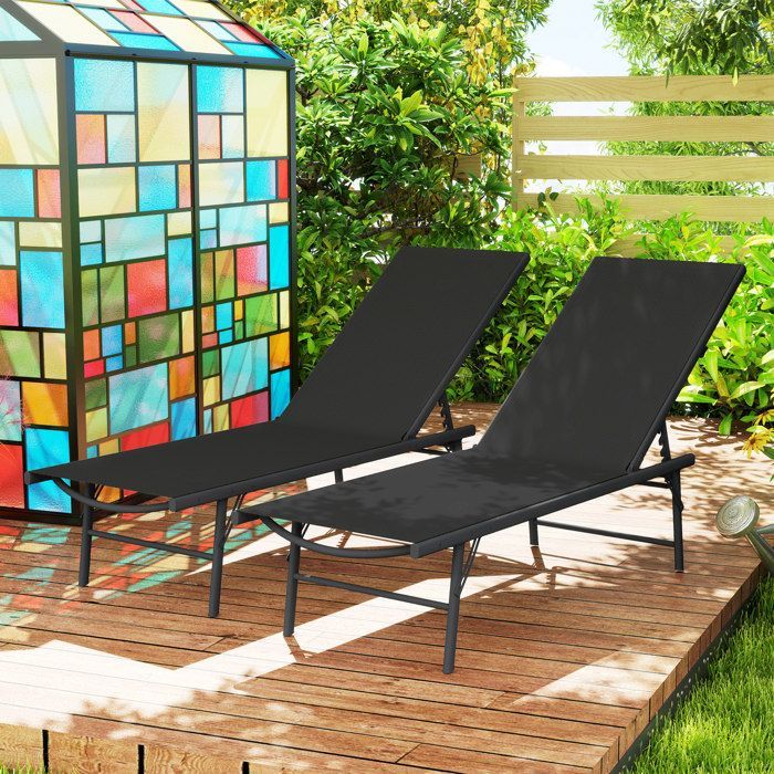 Juego de 2 tumbonas plegables y reclinables Outsunny de textilene, perfectas para relajarse en la playa o de camping - 54 x 164 x 84 cm - negro