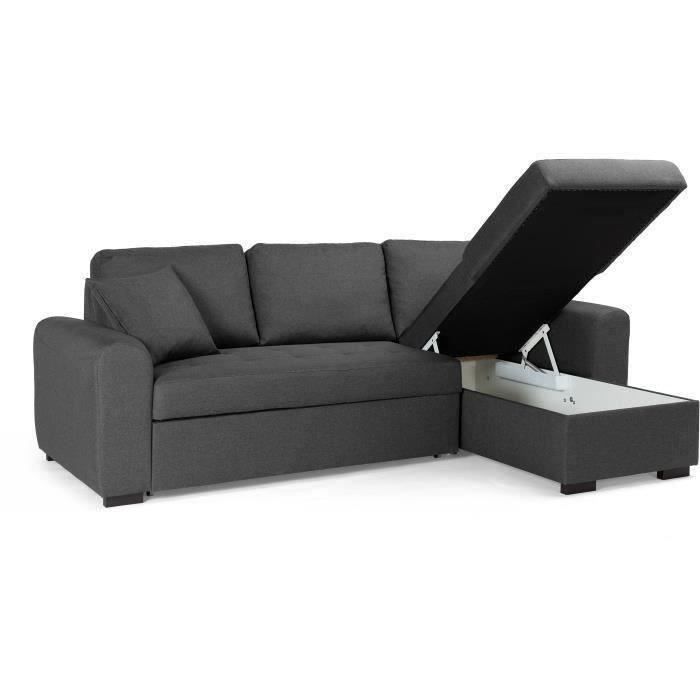Sofá cama esquinero reversible de 4 plazas - Tela gris - Ancho 244 x Profundidad 151 x Alto 90 cm - HAMILTON - Fabricado en Ucrania