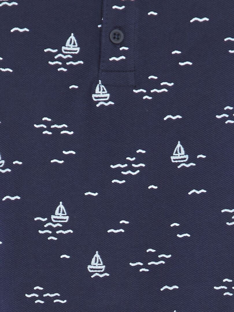 Bedrukt katoenen piqué poloshirt - BLAUW