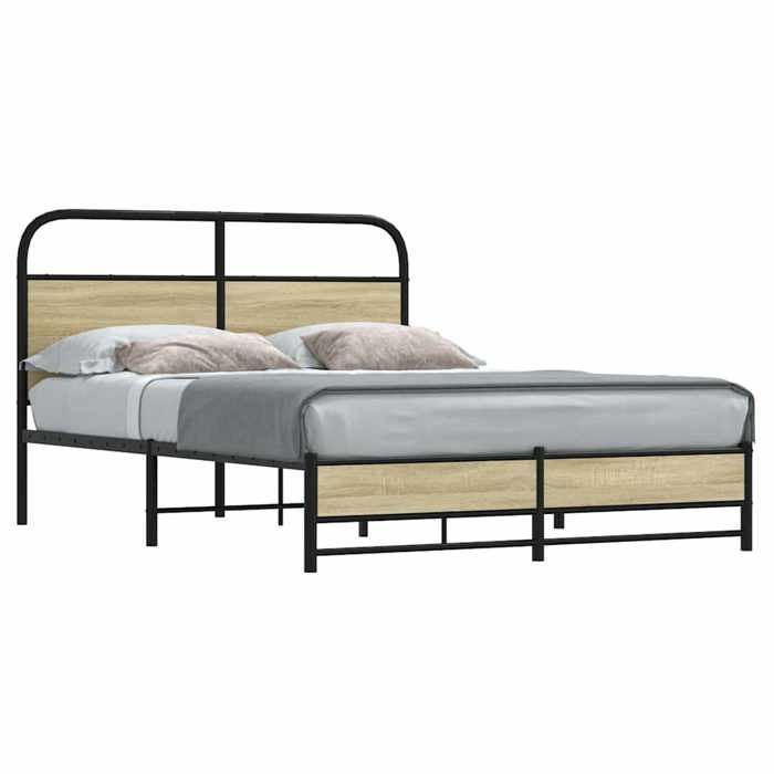Cadre de lit 120x190 cm - UU - Chêne sonoma - 196x125x100 cm - Hauteur libre 27 cm - Avec tête de lit - Sommier à lattes