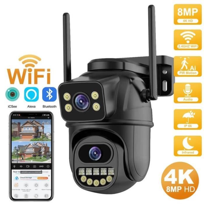 Telecamera di sorveglianza PTZ WiFi per esterni - PRUMYA - 4K 8MP - Doppia lente - Tracciamento AI - Visione notturna 20-25 m