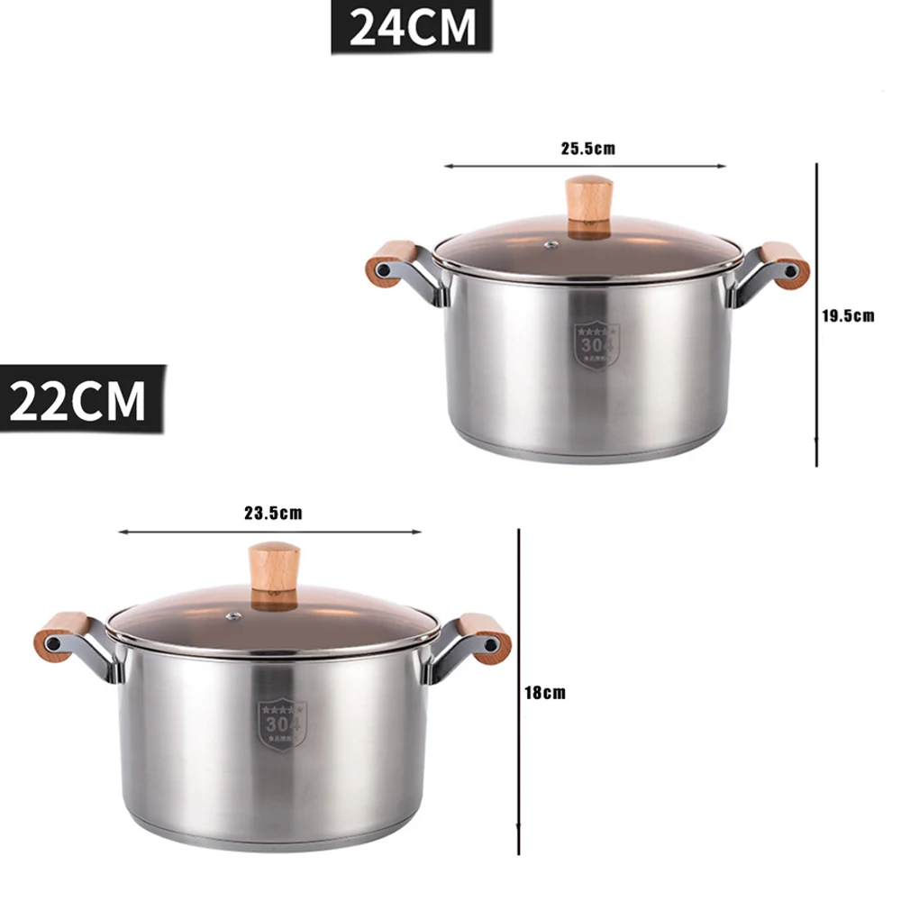 Marmite en acier inoxydable 304 avec couvercle, compatible avec les plaques à induction et à gaz, universelle, épaisse et antiadhésive, à double anse.