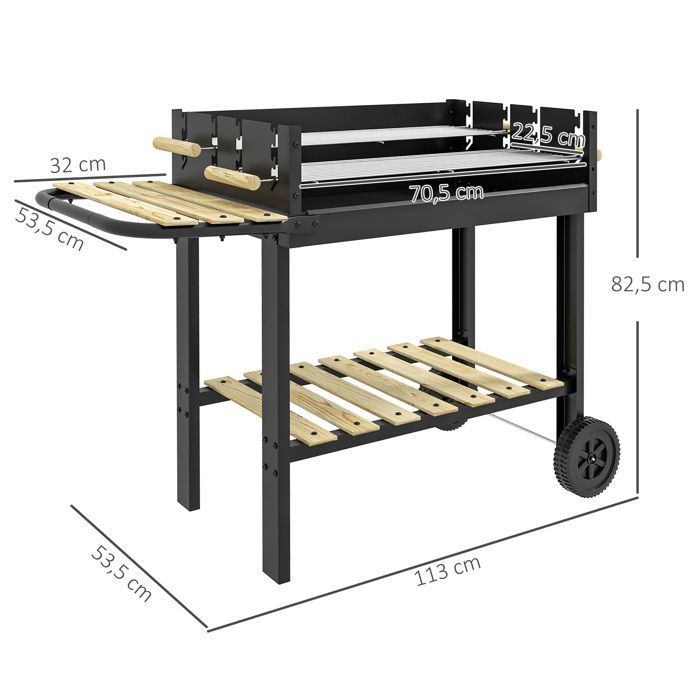 Outsunny - Barbacoa de carbón - Metal - 113x53,5x82,5cm - Negro