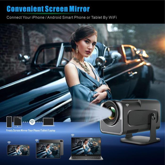 Mini Projecteur,HY320 Mini Videoprojecteur,4K Projecteur Portable avec Android 11 WiFi et Bluetooth 5.0, Trapèze Automatique