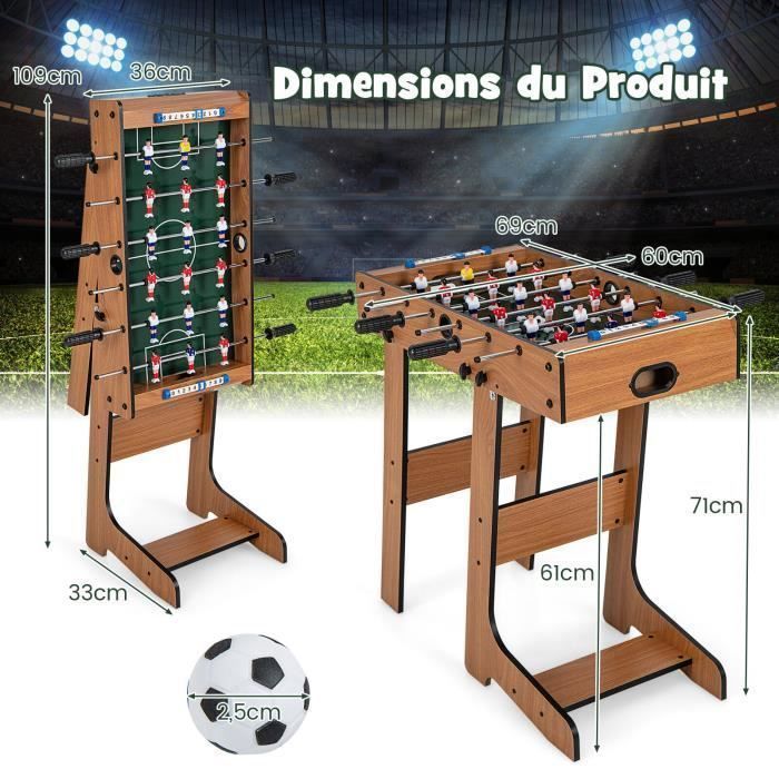 Jeu de Baby-Foot Pliable 69 x 36 x 71 cm COSTWAY-en Bois-18 Joueurs-2 Panneaux de Score,2 Ballons-Table de Jeu pour Adulte/Enfant