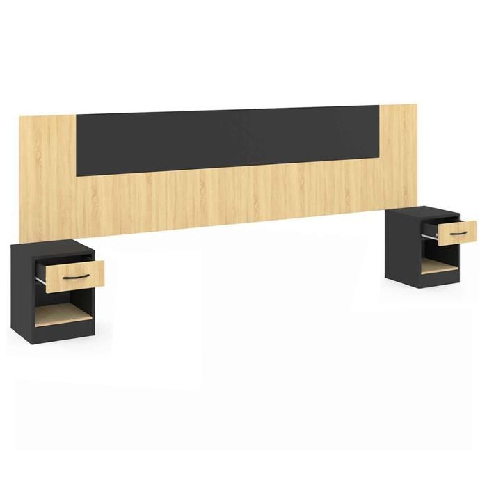 IDMARKET Tête de lit sur pied avec chevets modulables SAPA pour lit 140, 160 ou 180 cm bois et noir