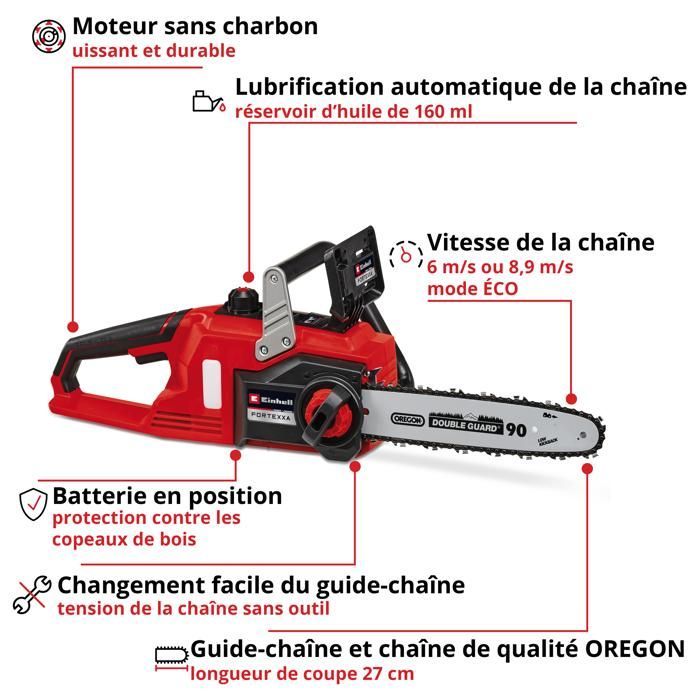 Motosierra inalámbrica Einhell FORTEXXA 18/30 Solo - Power X-Change (18 V, espada de 30 cm). Se suministra sin batería ni cargador.