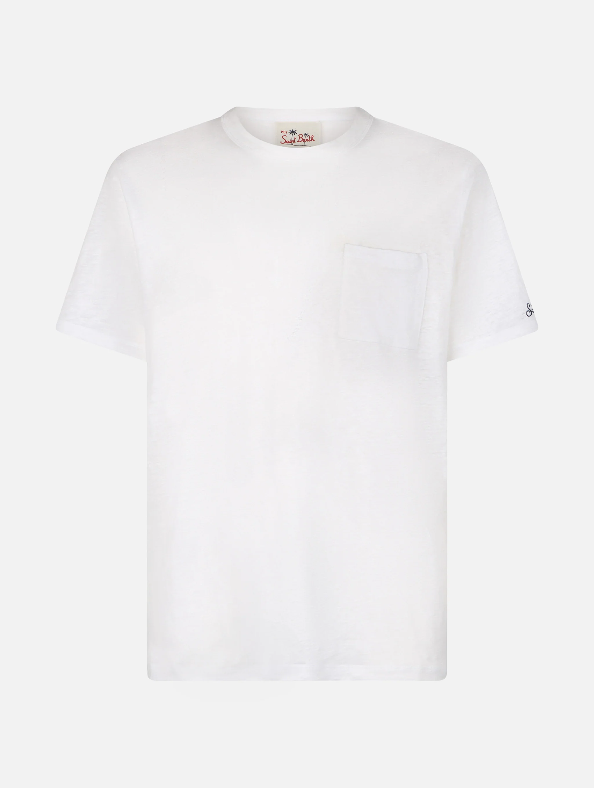 Ecstasea heren T-shirt van gebroken wit linnenjersey met zakje