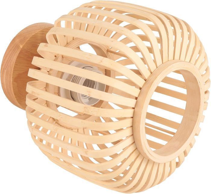 Lámpara de techo retro de madera y bambú IDEGU, araña industrial, casquillo E27, pantalla con diseño de jaula para dormitorio, sala de estar y recibidor.