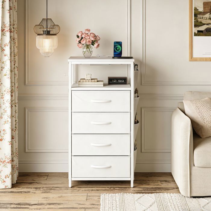 Commode 4 Tiroirs, Meuble Rangement Moderne, Table de chevet, Meuble Chambre Bureau Salon Cuisine, 40x30x79cm, Blanc