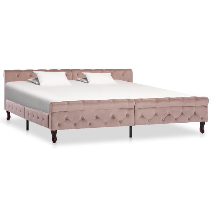 Cama de madera Rose 200 x 200 cm - Carga máxima 150 kg - Estructura de cama - Colchón no incluido - Terciopelo rosa 200x200 cm 005_679351