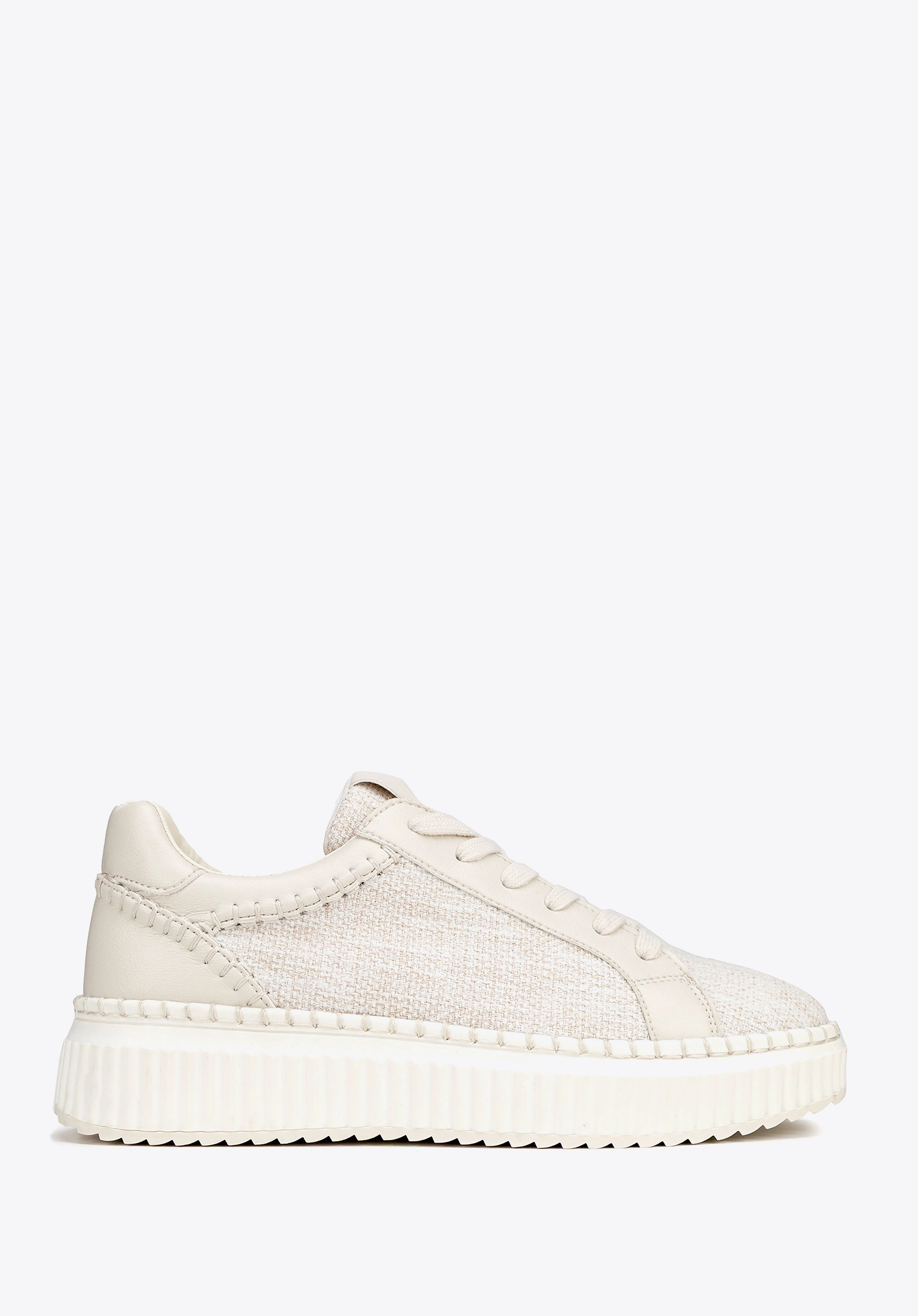 Damskie sneakersy z materiału włókienniczego i ekoskóry złamana biel