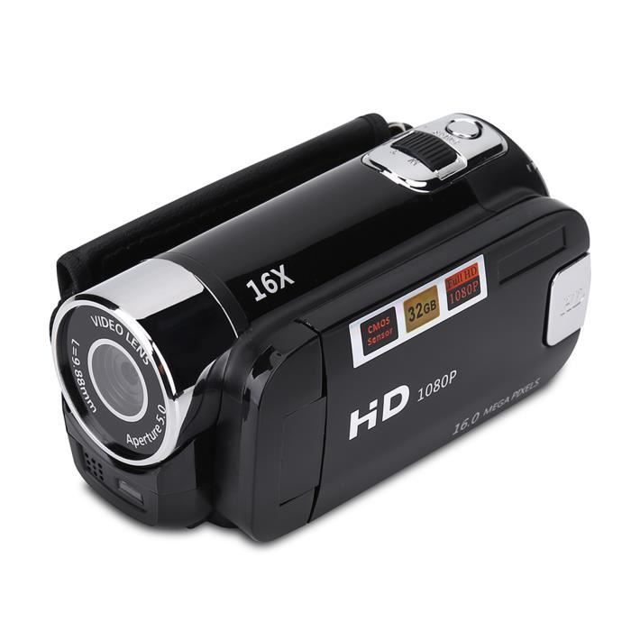 Zerone Caméra vidéo HD Caméscope numérique haute définition Full HD 270 ° Rotation 16X Caméra DV (EU Black)
