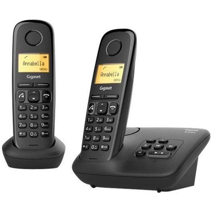 Gigaset A270A Duo trådløs telefon med telefonsvarer og nummervisning, sort + ekstra håndsæt