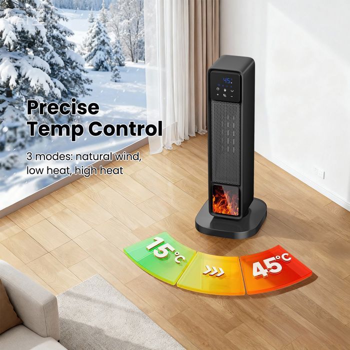 Calefactor auxiliar de 2200 W, 3 modos de calefacción, oscilación de 180°, pantalla LED, efecto llama, temporizador, para el hogar y la oficina.