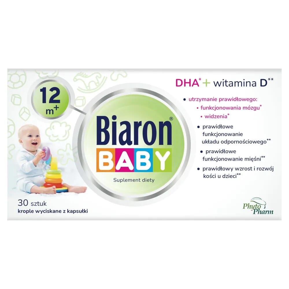 Biaron Baby, DHA + Witamina D dla dzieci od 12. miesiąca życia, Krople wyciskane z kapsułki