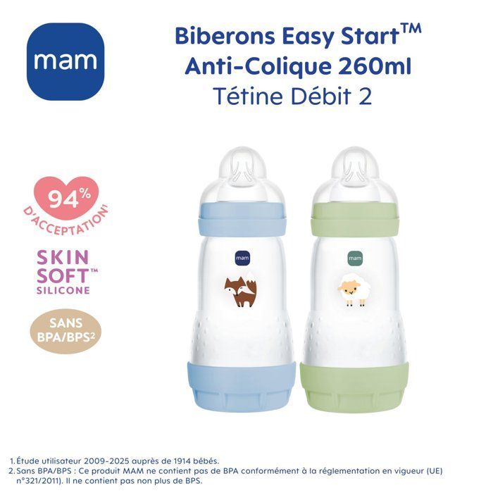 Set di 2 biberon - MAM - Easy Start / Anti-colica - 260 ml - Tettarella taglia 2 - Ocean + Sand