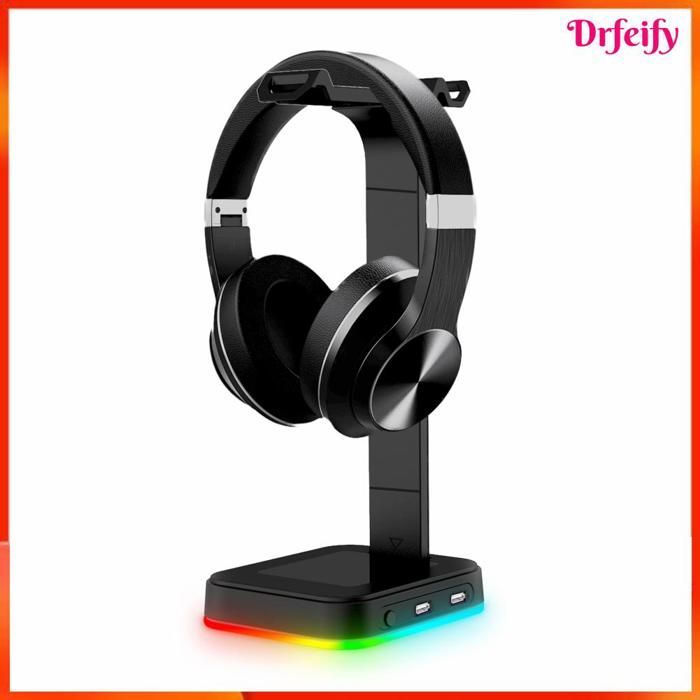 Soporte para auriculares gaming RGB Akozon con puerto para auriculares supraaurales, negro
