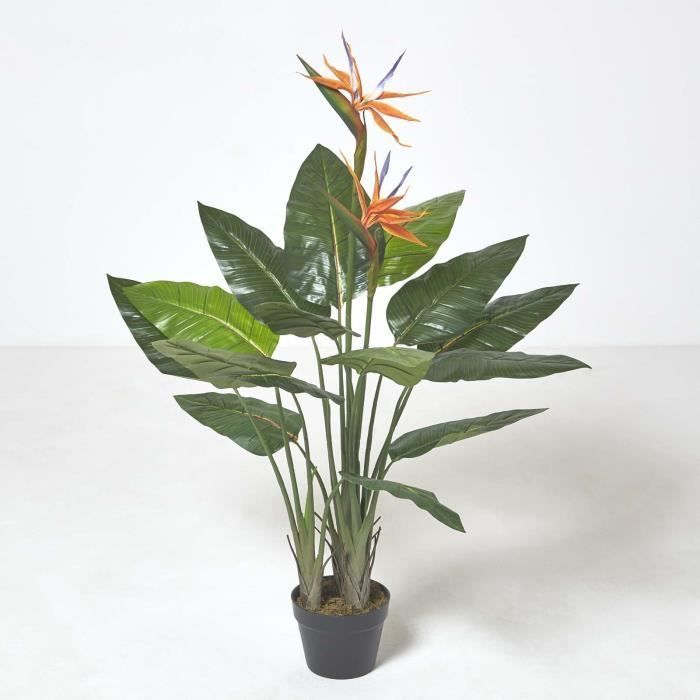 Planta artificial - HOMESCAPES - Ave-do-paraíso - 120 cm - Verde - Laranja