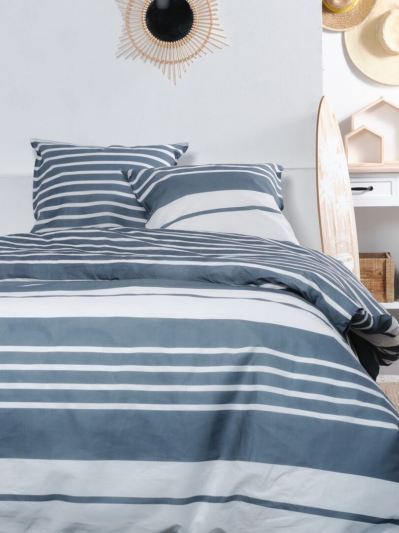 Juego de cama a rayas - doble - AZUL