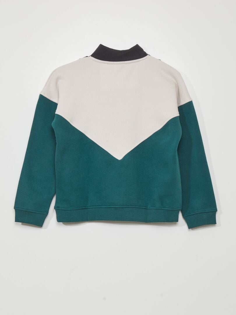 Colorblock sweatshirt met hoge hals en ritssluiting - GROEN