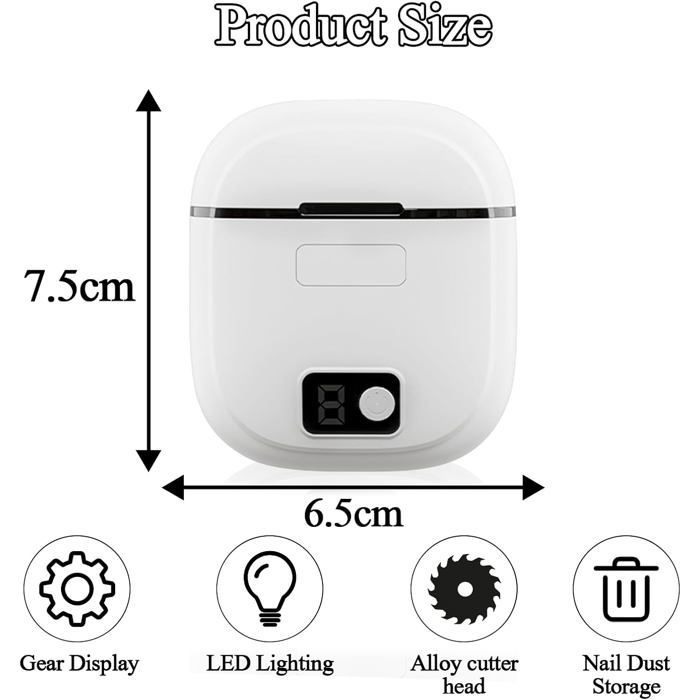 Cortauñas eléctrico multifuncional - Diseño elegante - 3 en 1: corta, pule y repara - Recargable mediante USB-C