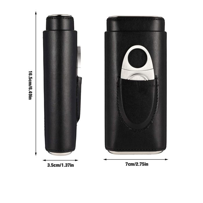 Estuche para puros, estuche protector de cuero para 3 puros, negro.