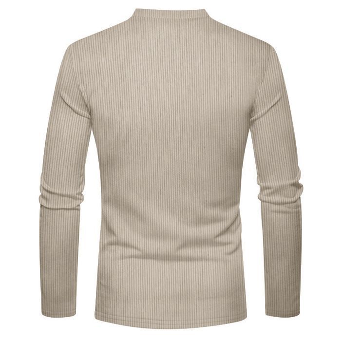 Camiseta casual de manga larga de pana para hombre, corte ajustado, cuello Henley, color liso, cómoda - Talla europea - Albaricoque