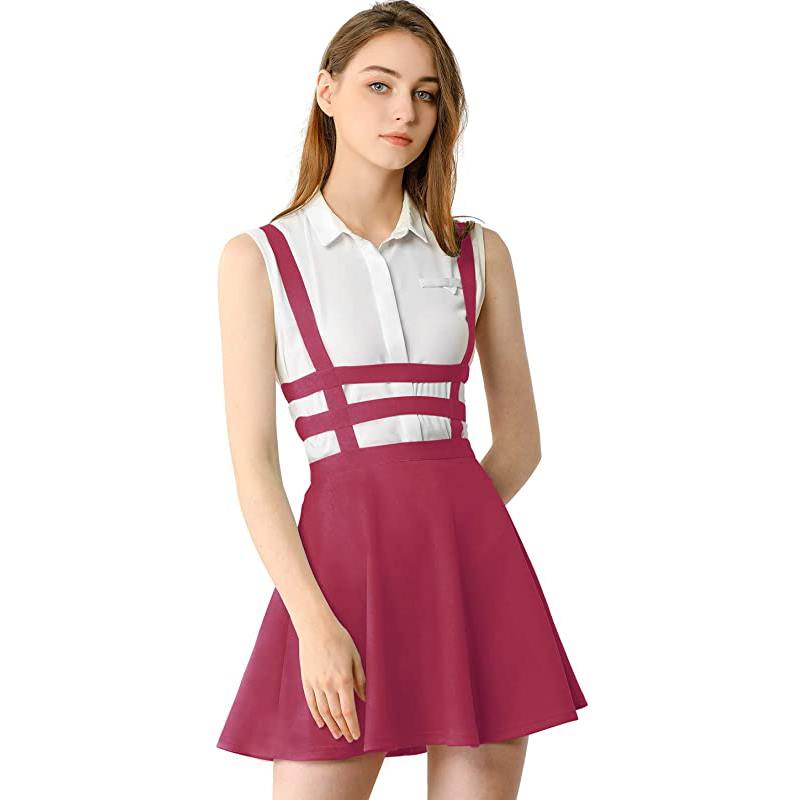 Jupe à bretelles mini plissée trapèze pour femme, taille élastique, style kawaii