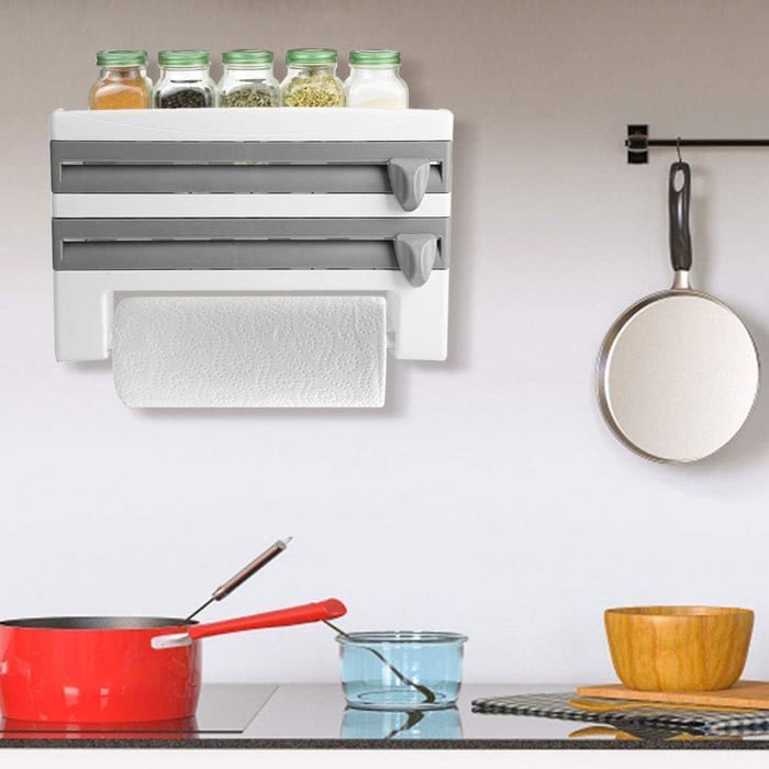 Wall-mounted cling film holder - paper roll holder with condiment holder