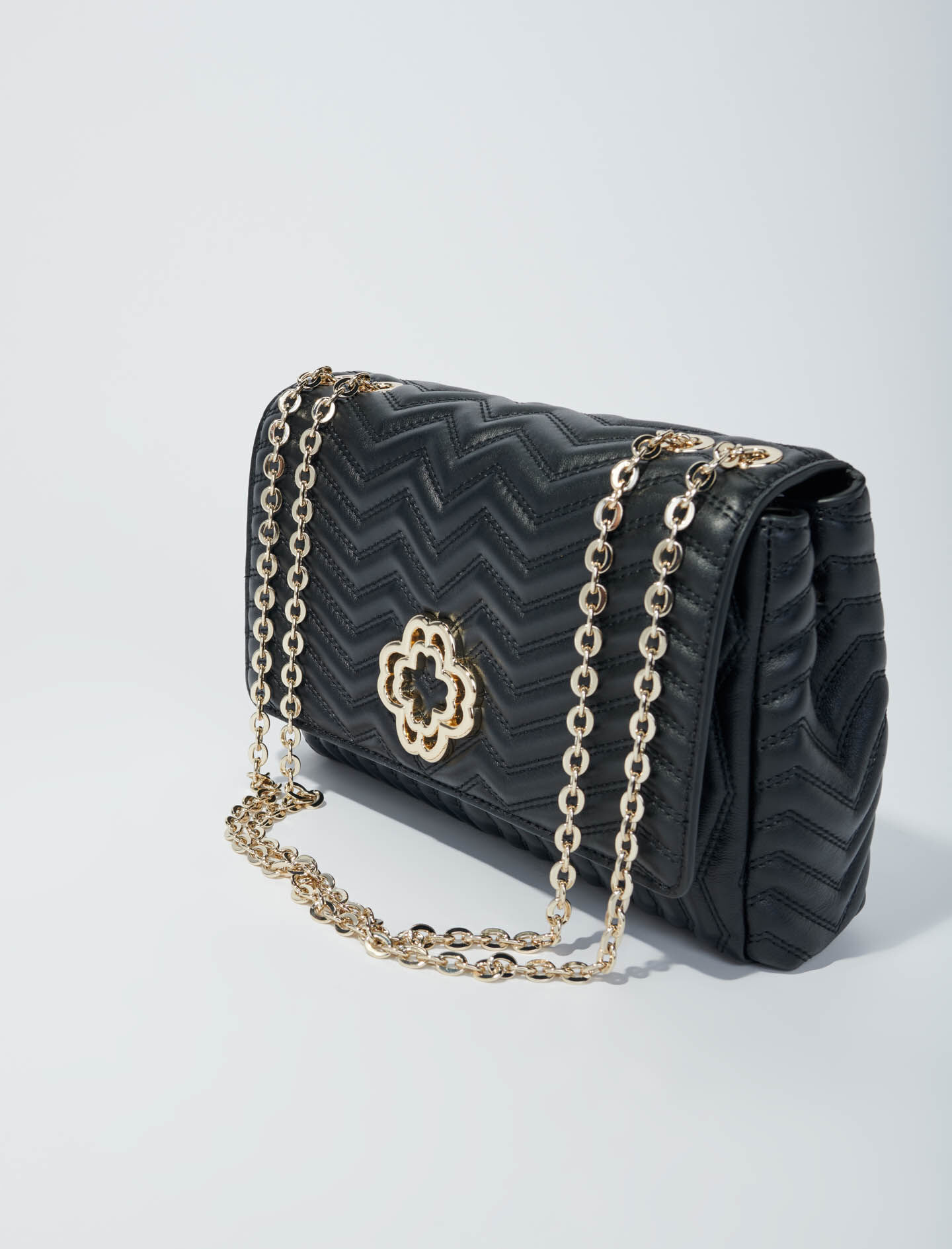 Leren handtas met ketting - Zwart