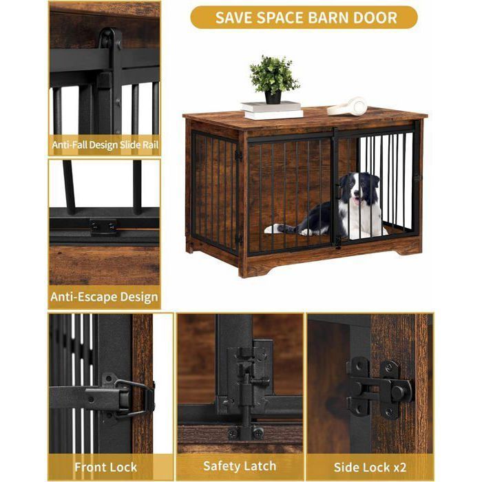 100cm Cage pour Chiens, Table d’Appoint, Niche Moderne pour Chiens, Cage pour Chiots, Maisonnette pour Animaux, 2 Portes