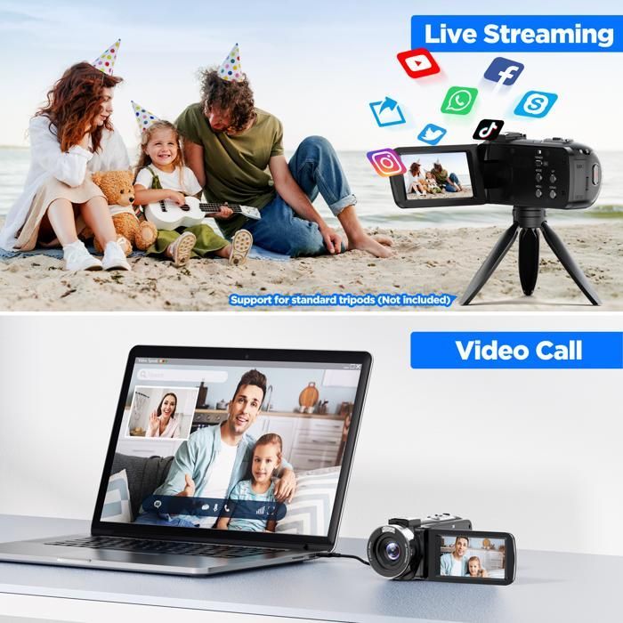 Filmadora 4K de 42MP, Câmera para Vlogs, Zoom Digital de 18x, Tela Giratória de 3
