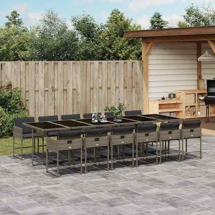 Conjunto de comedor de jardín de resina y mimbre - vidaXL - 13 piezas - Gris - Resistente a los rayos UV - 330x106x73 cm
