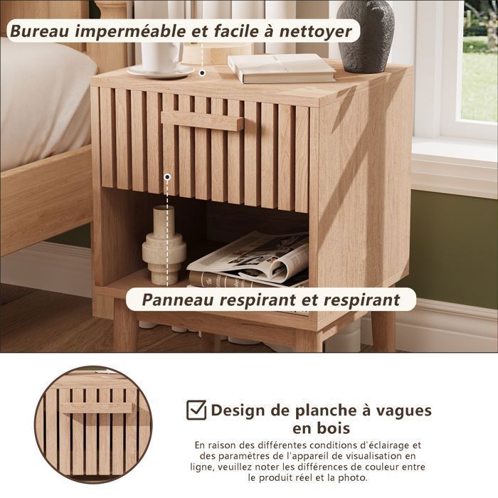 Set of 2 Wooden Bedside Tables - 1 Drawer and Compartment - UTTQEW - Solid Wood - Side Table - 40 x 35 x 55 cm