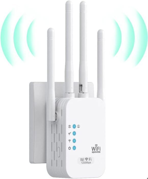 Ripetitore WiFi - Amplificatore WiFi Dual Band 2.4G/5G da 1200 Mbps - Bianco, 4 antenne, 2 porte LAN - Compatibile con Internet Box