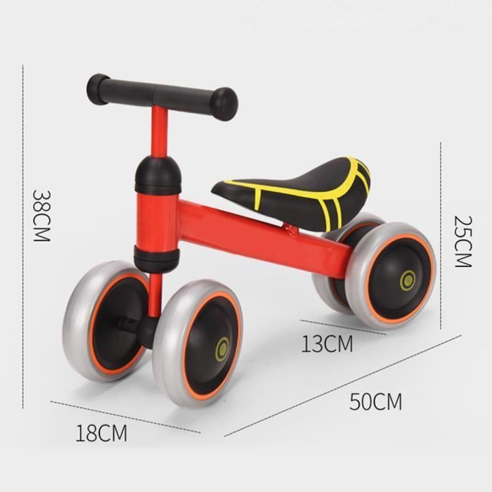 QIAN loopfiets met 4 wielen zonder pedalen - Rood - 10-36 maanden - 50x18x38cm