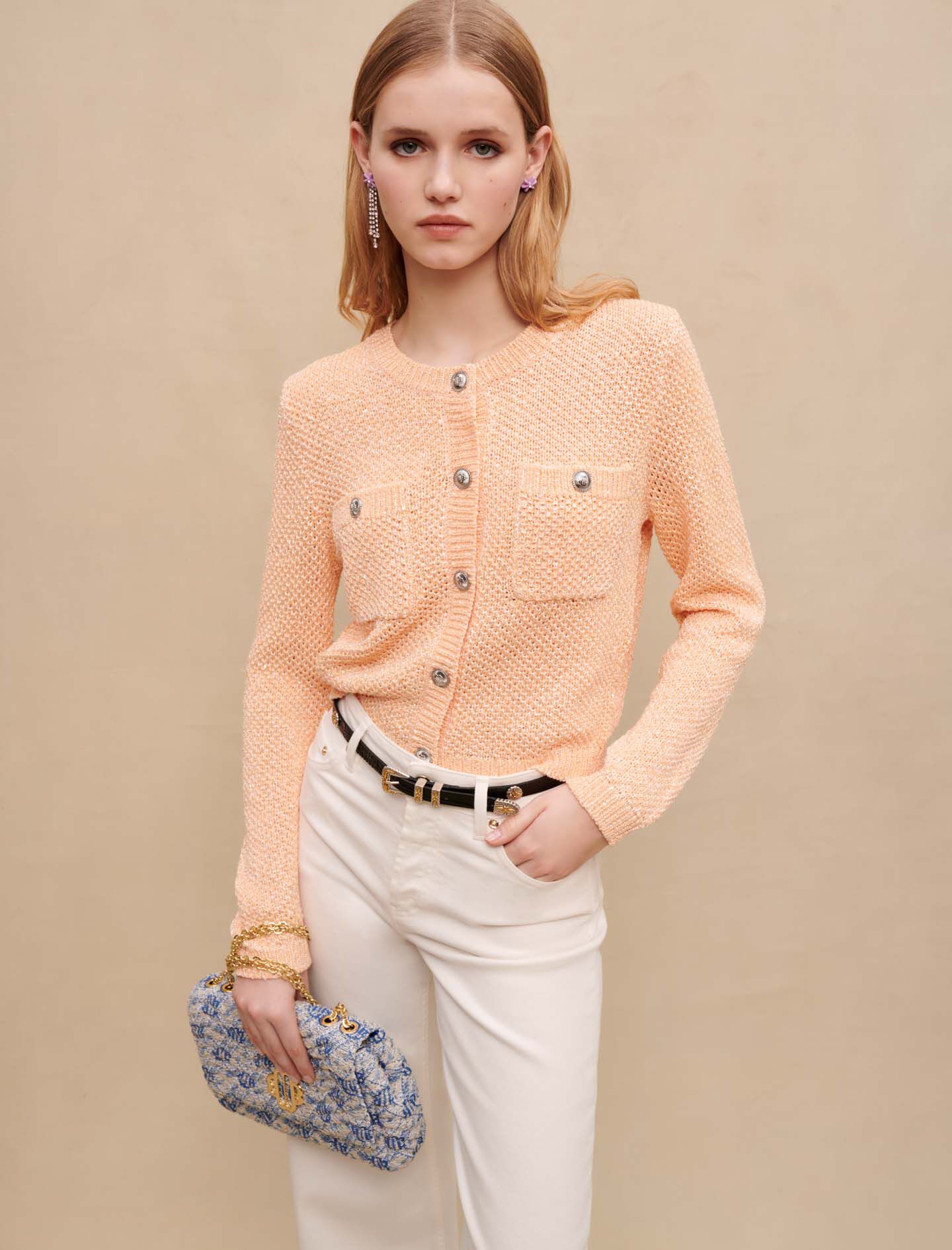 Gebreid vest met pailletten - Oranje