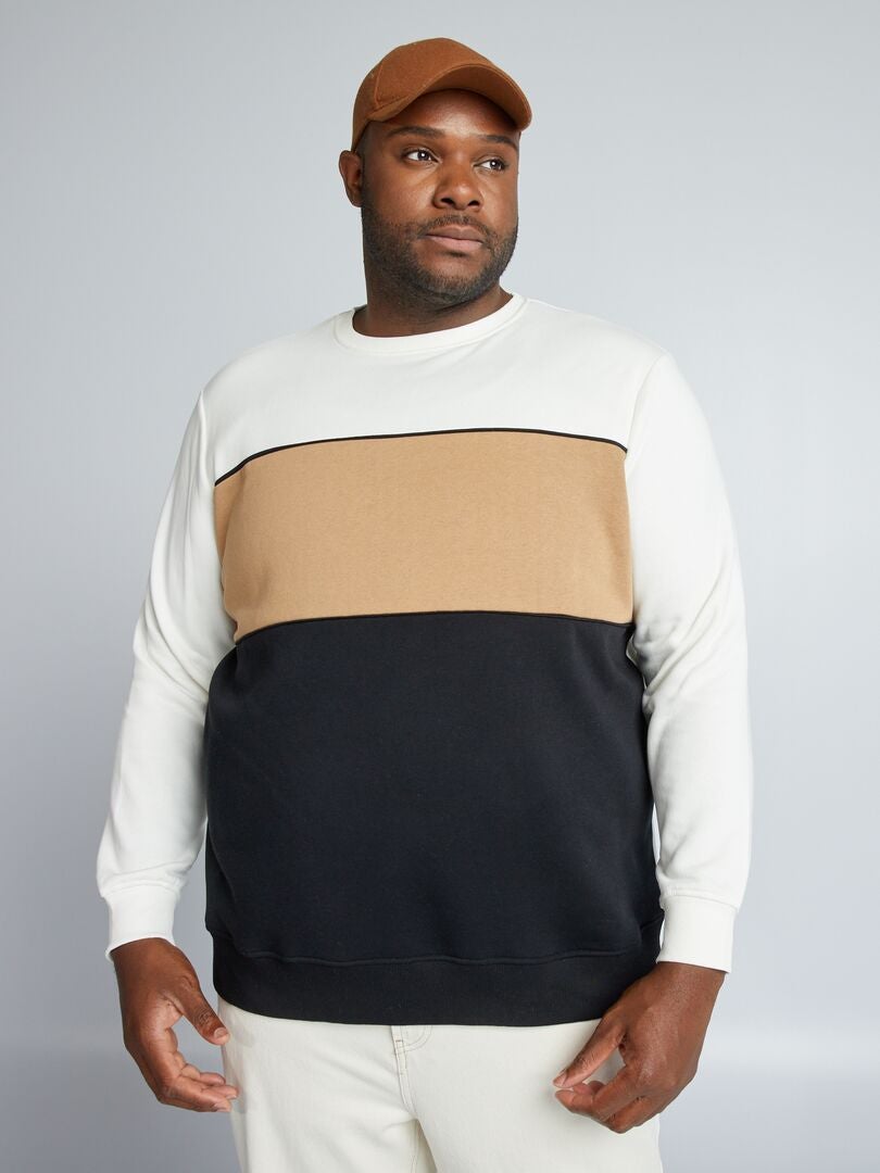 Sweatshirt van geborsteld fleece met kleurblokken - zwart