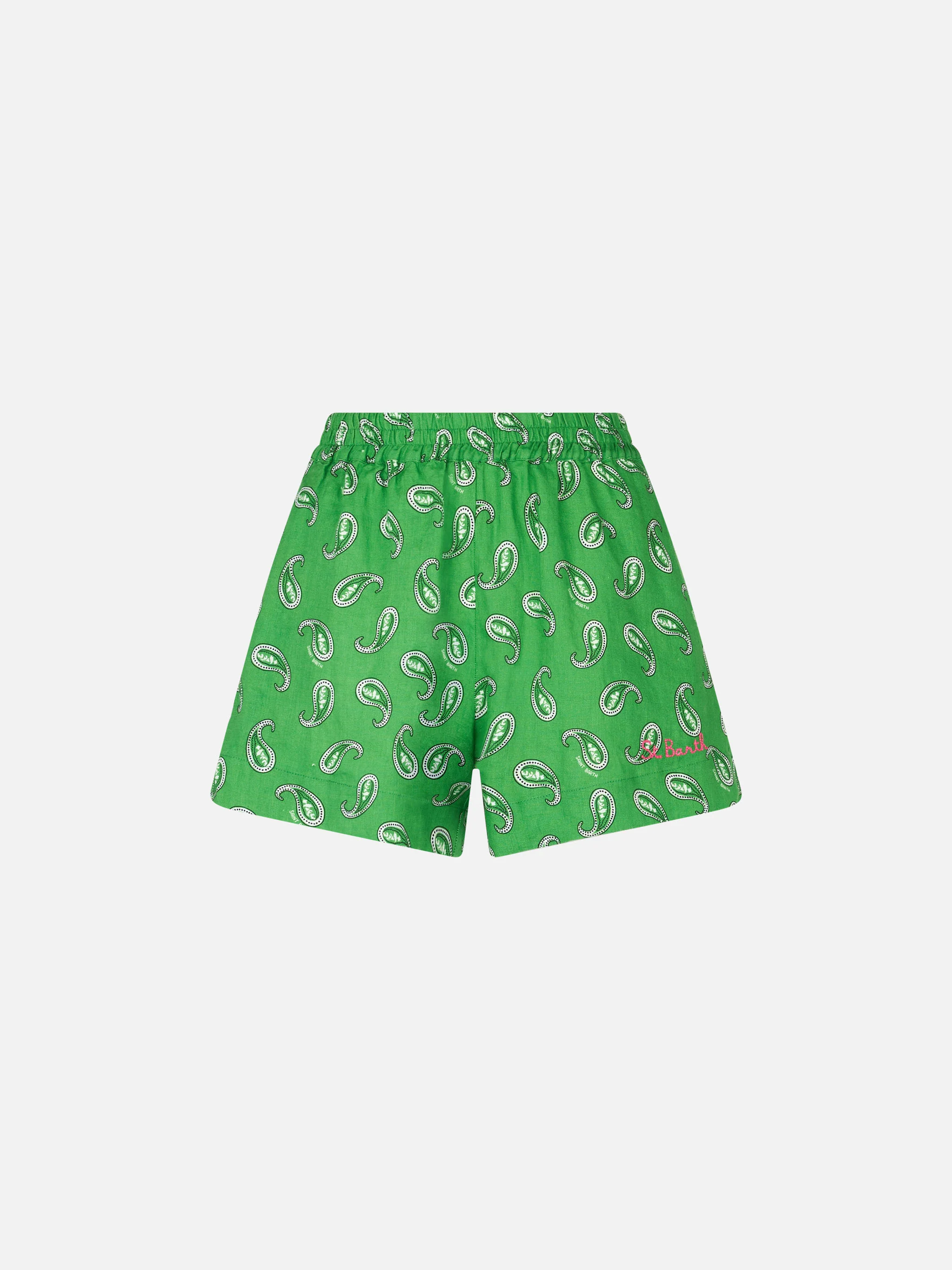 Dames strandshorts van linnen met paisleyprint
