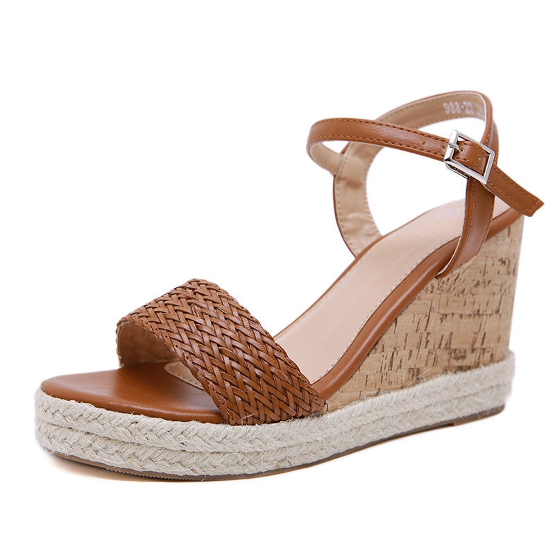 Sandales compensées à boucle simple, style romain, tendance été, pour femme, modèle T988 23