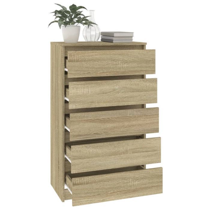 vidaXL Chest of Drawers, Sideboard with 5 Drawers, Storage Cabinet, Living Room/Bedroom Furniture, Modern, Oak 823019