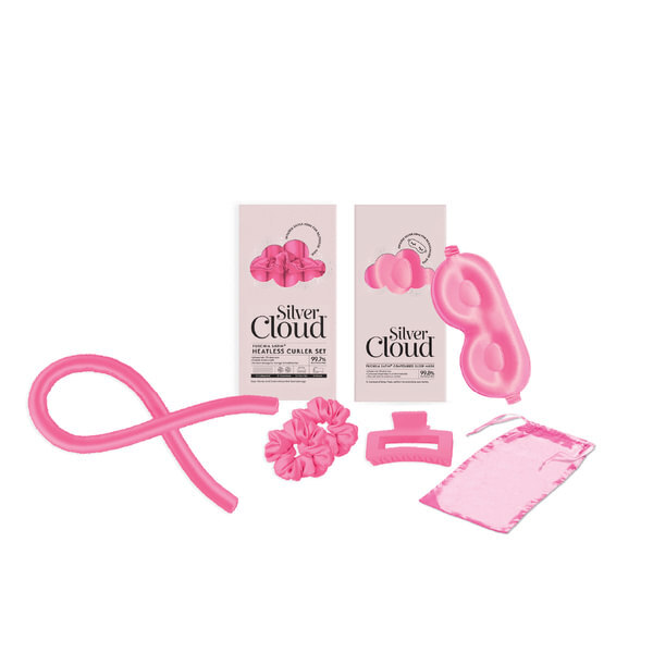 Kulma na obličej Silver Cloud Fuchsia Heatleless Curler a maska na spaní s konturovacím efektem fuchsie