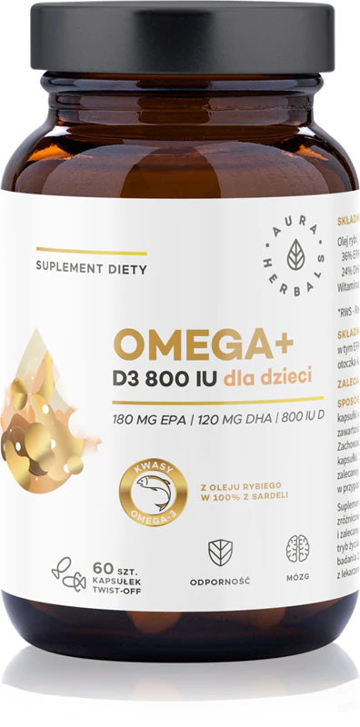 Aura Herbals Omega 3 + vitamín D3 800 IU doplnok stravy v kapsulách na podporu funkcie mozgu a zlepšenie pamäte