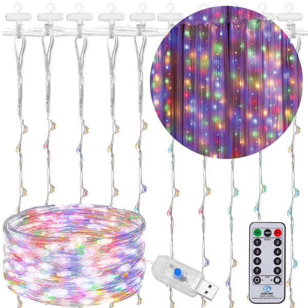 Kurtyna świetlna lampki druciki 300LED zewnętrzne multikolor